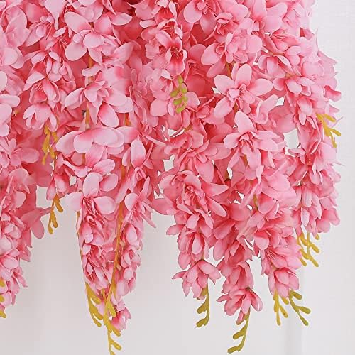 Duovlo Artificial Silk Wisteria Flower Hanging Vine Decor Pink