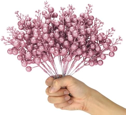 Kesywale Artificial Pink Berry Stems 24 Pack 87 Holiday Decor
