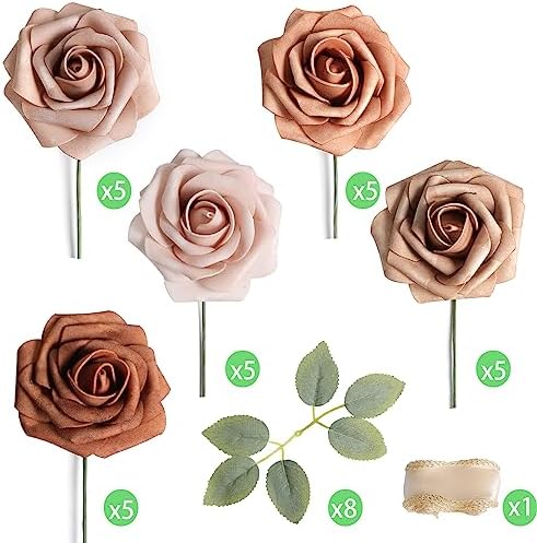 Artificial Dusty Rose Flowers 25pcs for Wedding Centerpieces