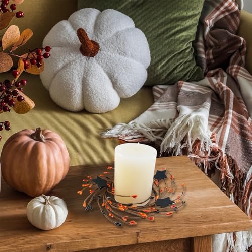 Winlyn 4 Pack Halloween Candle Rings with Wooden Stars