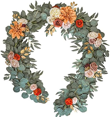 Lookein 6FT Eucalyptus Garland with Flowers - Terracotta