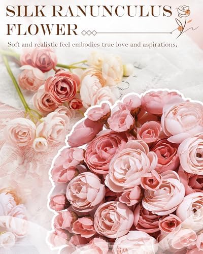 24Pcs Faux Ranunculus Flowers with 4 Blooms per Stem