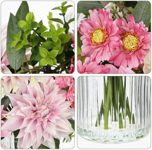 Briful Artificial Flower Arrangement with Glass Vase