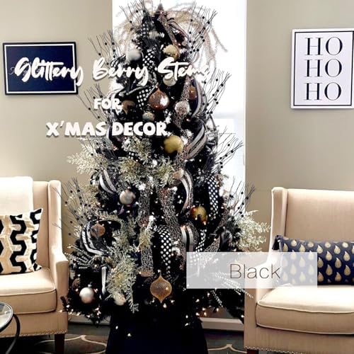 6Pcs Artificial Glitter Berry Stems for Christmas Decorations