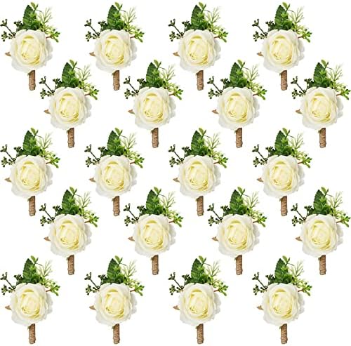 Sherr 36 Pcs White Rose Boutonniere for Men Wedding Groomsmen