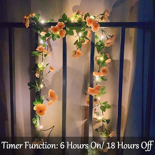 Fielegen Artificial Flower Garland with LED String Lights 6FT Decor