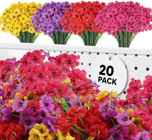 20 Bundles Artificial Flowers for Outdoor Summer Decor