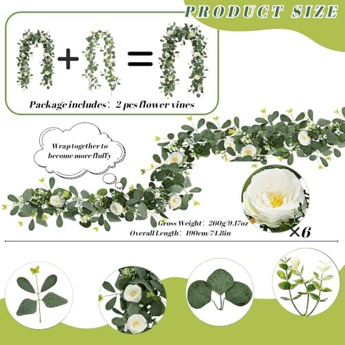 ASTRYAS 2 Pack Artificial Eucalyptus Garland with Flowers