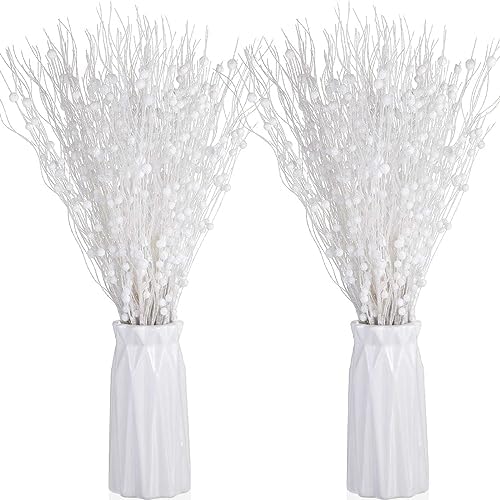 Libima 36 Pcs Glitter Berry Stem Ornaments White