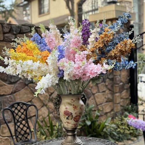 IPOPU Pink Delphinium Artificial Flowers 6pcs Real Look