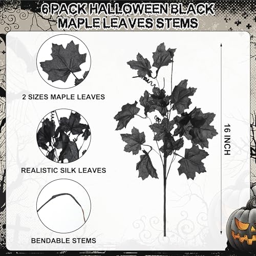 Mosoan 6 Pack Halloween Decorations Artificial Maple Leaf Stems
