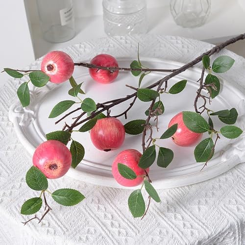 24 Pcs Artificial Apple Branches with Green Leaves and Flowers