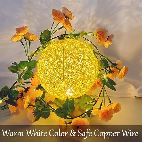 Fielegen Artificial Flower Garland with LED String Lights 6FT Decor