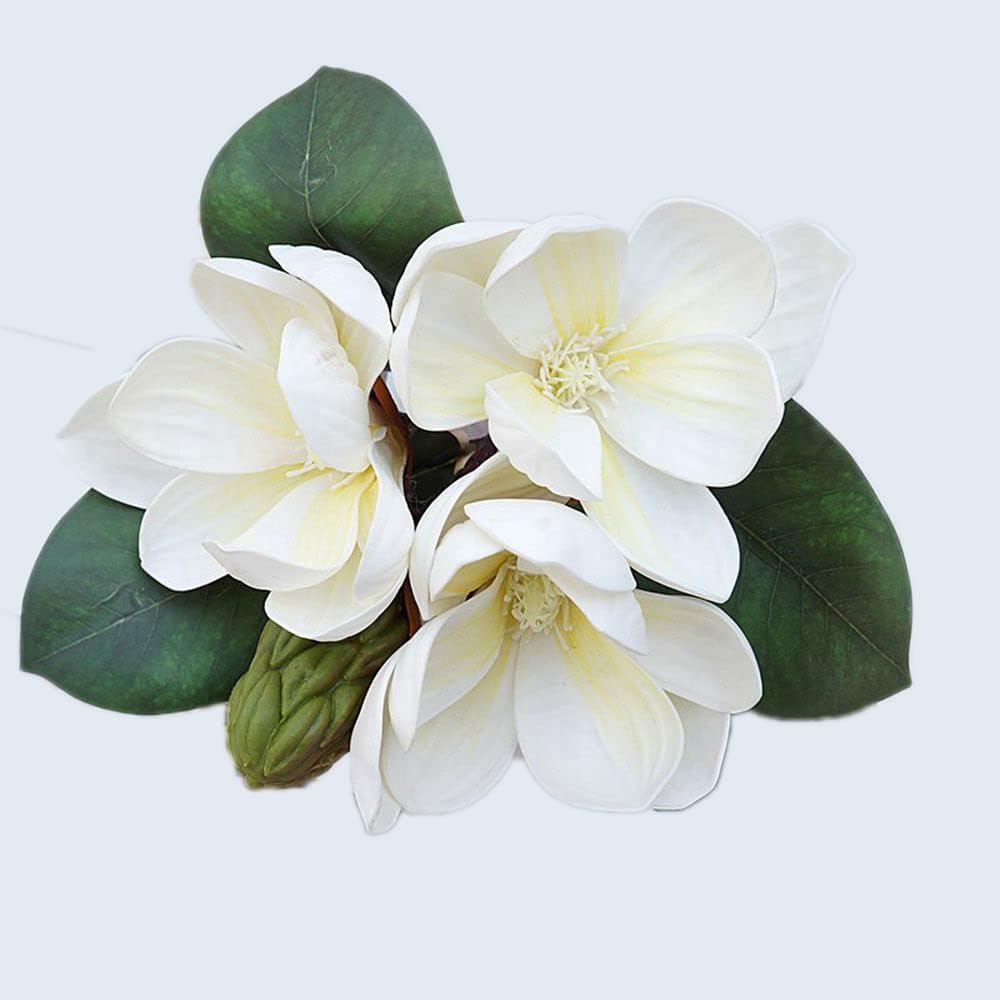 Leadigol 3Pcs White Silk Magnolia Flowers Bouquet Decoration
