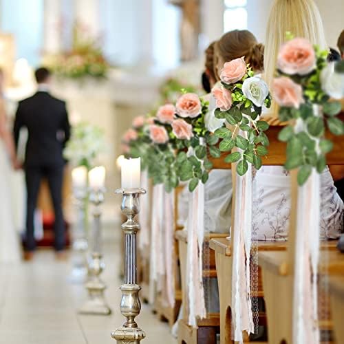 Giegxin 16 Pcs Wedding Aisle Decorations Pew Flowers with Ribbons