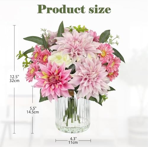 Briful Artificial Flower Arrangement with Glass Vase
