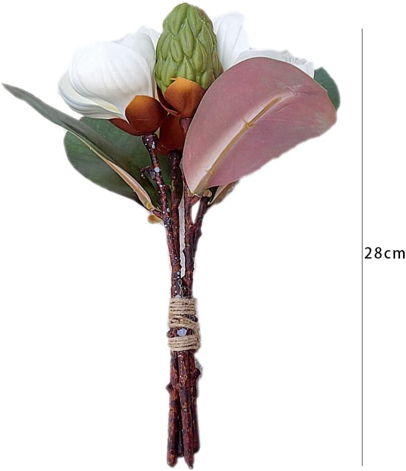 Leadigol 3Pcs White Silk Magnolia Flowers Bouquet Decoration