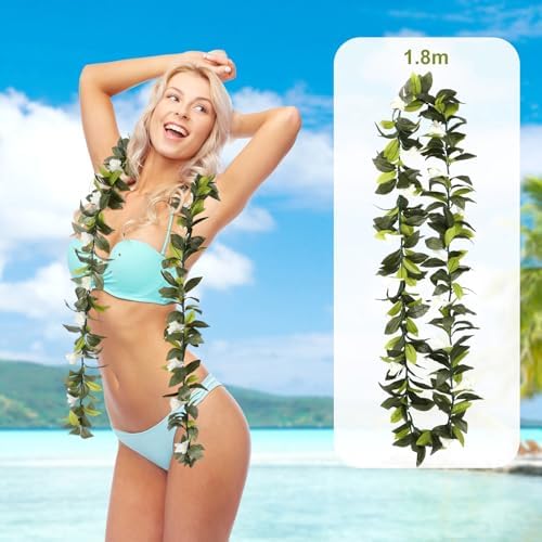 Riceshoot Hawaiian Maile Lei Garland 656 ft Green White Tuberose Flower Necklace