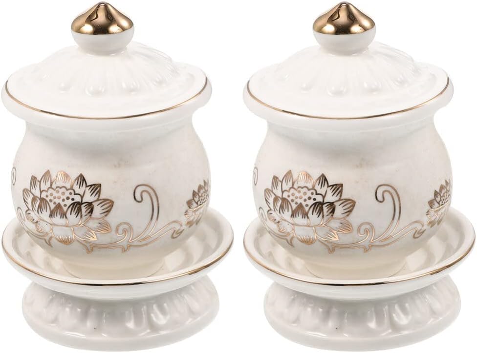 White Ceramic Water Offering Bowl Set 2pcs for Altar and Meditation