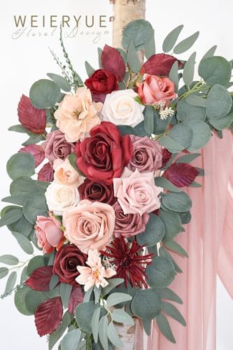 Artificial Wedding Arch Flowers Kit with 3 Pieces and Chiffon Drape