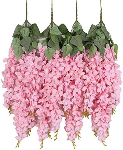 Duovlo Artificial Silk Wisteria Flower Hanging Vine Decor Pink