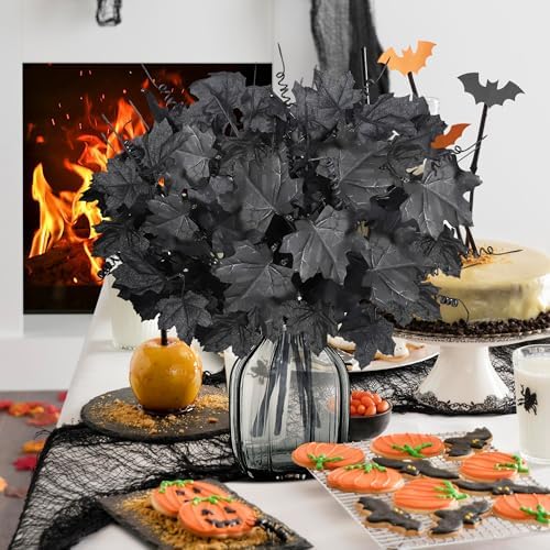 Mosoan 6 Pack Halloween Decorations Artificial Maple Leaf Stems
