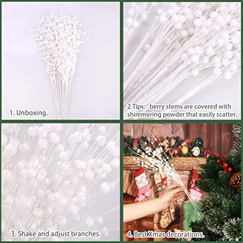 12 PCS Christmas Glitter Berry Stems 158 Inch