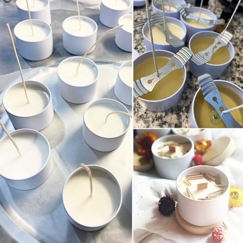 48-Pack 4 OZ White Metal Candle Tins with Wood Grain Lids