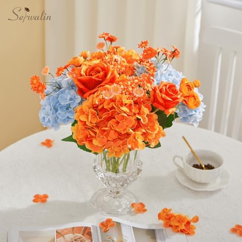 Serwalin Real Touch Hydrangea Artificial Flowers 21in Long Stems