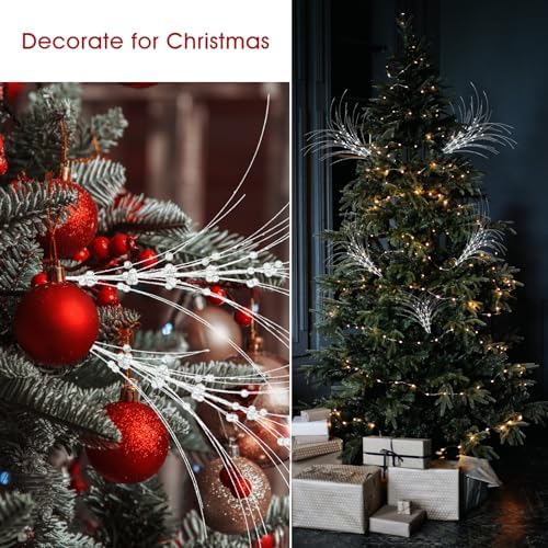 28 Inch White Glitter Berry Stem Christmas Decor - 10 PCS