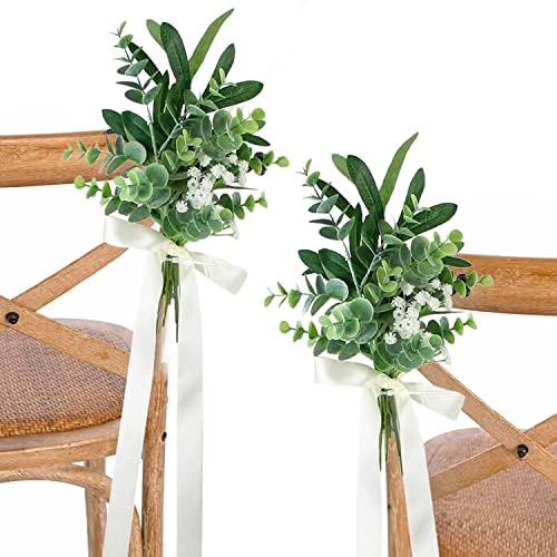 Rinlong 6Pcs Wedding Aisle Decor Artificial Eucalyptus Bows