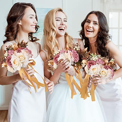 Karenhi 12 Pcs Artificial Wedding Bouquets and Boutonniere Set Rose White