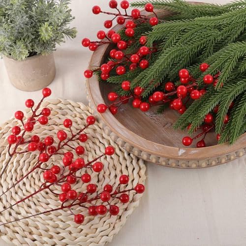 40 Pcs Red Artificial Berry Stems for Christmas Decor