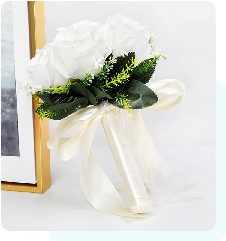 White Silk Artificial Wedding Bouquet 20x24cm 1 Count Classic Elegant Style