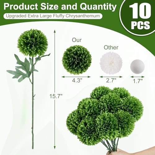 BonBlooms Artificial Chrysanthemum Flowers Ball 10pcs Green