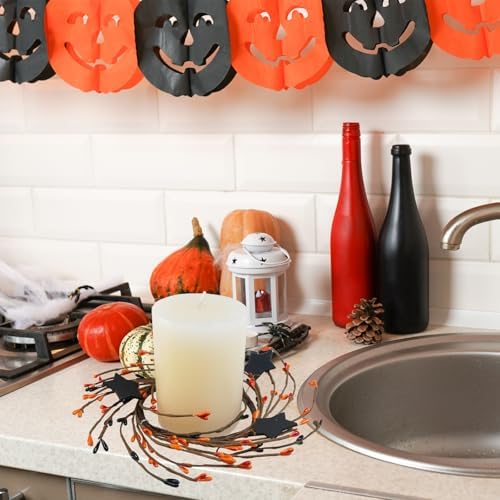Winlyn 4 Pack Halloween Candle Rings with Wooden Stars