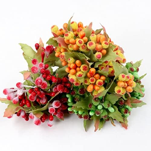 QueenBox 12 Pcs Artificial Pearl Berry Flowers for Decor