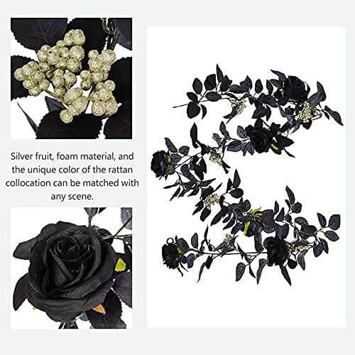 BFYDOAA 180cm Artificial Black Rose Vine Halloween Garland