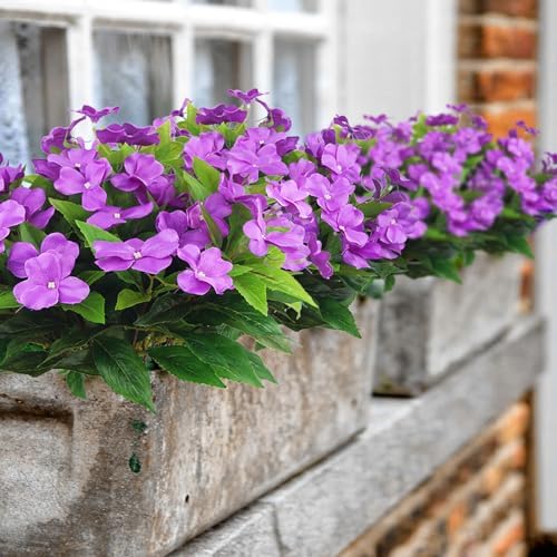 4 Pcs Artificial Impatiens Flowers for Outdoor Decor