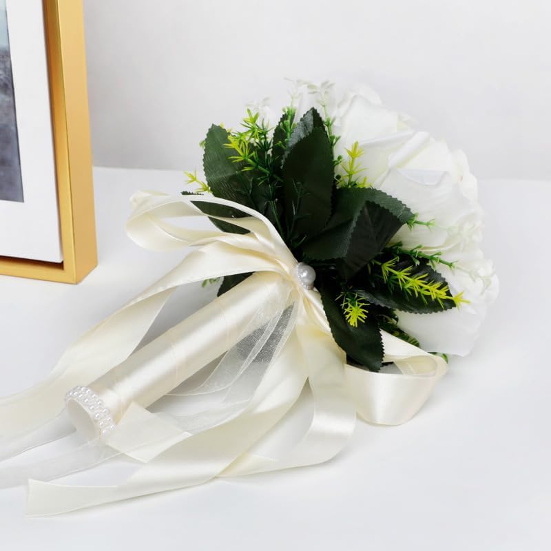 White Silk Artificial Wedding Bouquet 20x24cm 1 Count Classic Elegant Style