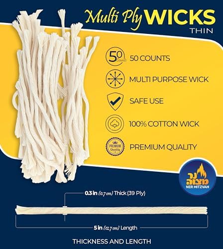 Ner Mitzvah Natural Smokeless Cotton Wicks 50 Count Replacement