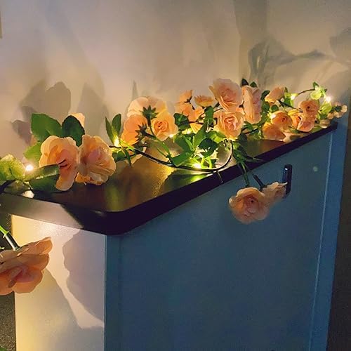 Fielegen Artificial Flower Garland with LED String Lights 6FT Decor