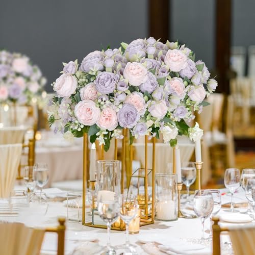 SOMYTING Artificial Peonies Flowers Bouquet Purple and Pink 2PCS