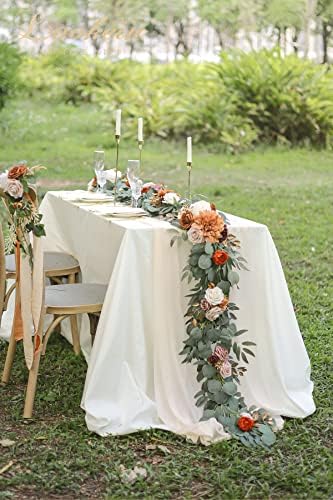 Lookein 6FT Eucalyptus Garland with Flowers - Terracotta