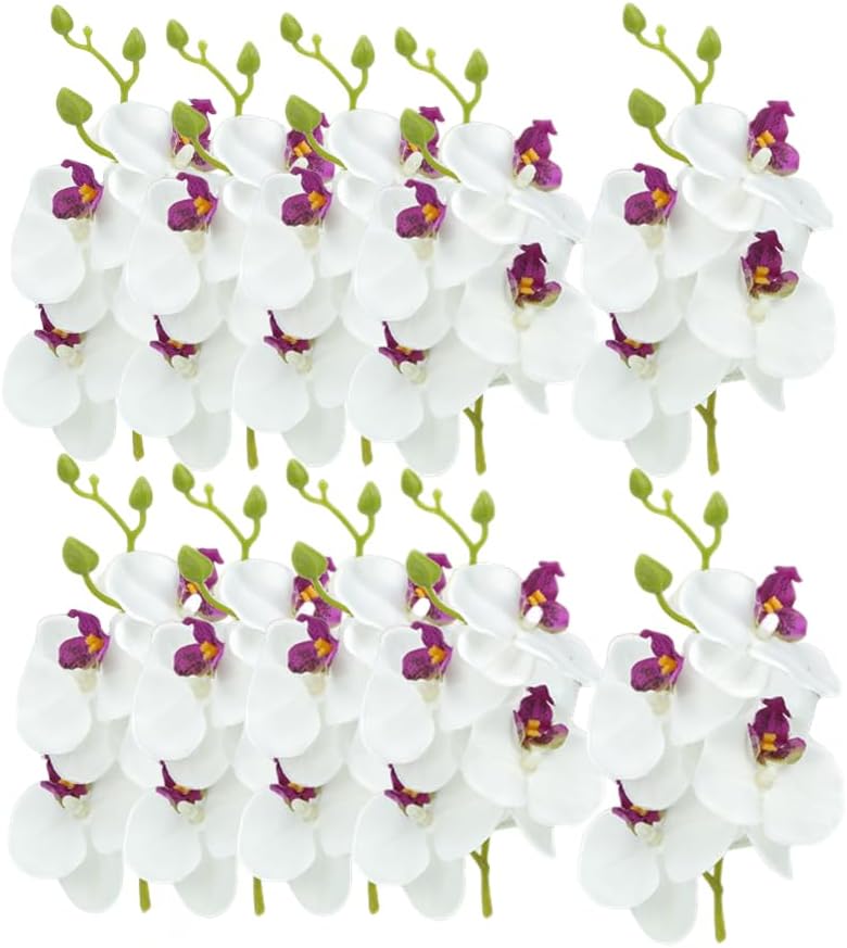 Rikyo 10 Set Artificial Orchid Faux Flowers with Stems