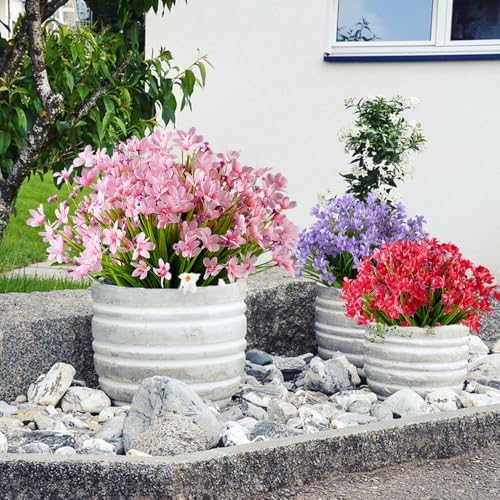 HAPLIA 4 Bundle Artificial Daffodils Flowers Pink