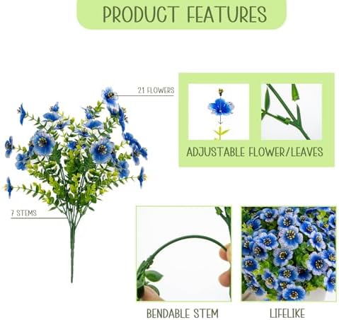 10 Bundle Artificial Blue Flowers UV Resistant Outdoor Set