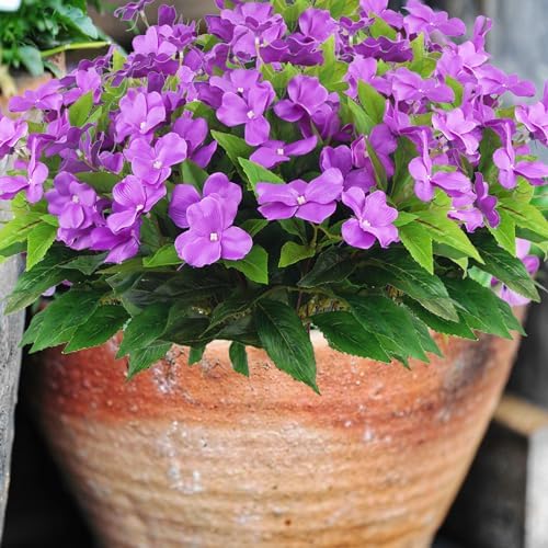 4 Pcs Artificial Impatiens Flowers for Outdoor Decor