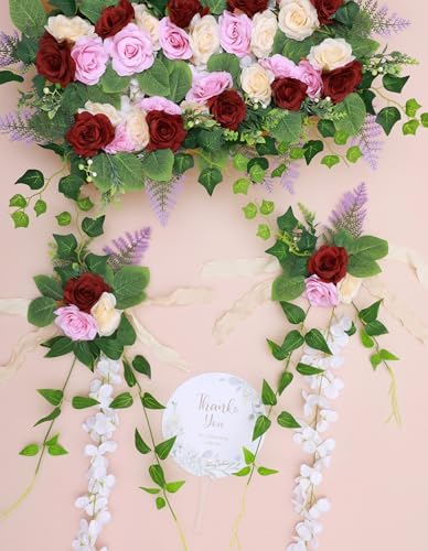 Garisey 10pcs Wedding Aisle Chair Flowers Set Red Pink