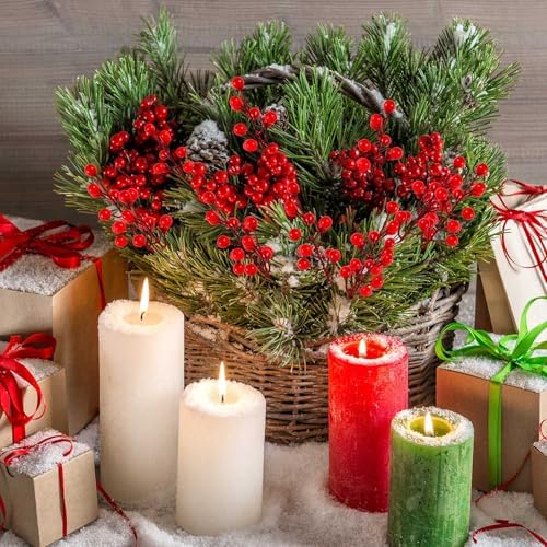 40 Pcs Red Artificial Berry Stems for Christmas Decor